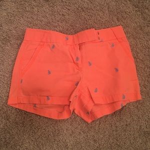 J Crew Orange/coral chino w/ sailboats shorts